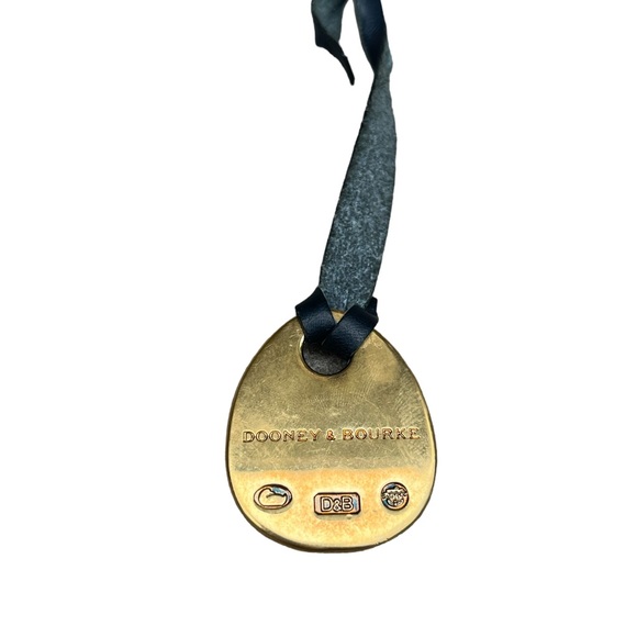 Dooney & Bourke Vintage Brass Hang Tag Purse Charm Tag Logo Blue Leather EUC - Picture 3 of 6